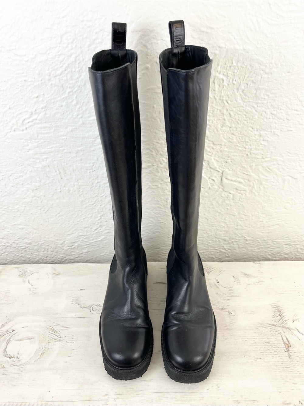 STAUD Tall Boots Black Leather Chelsea Palamino Riding 38 8 Moto - Picture 5 of 13